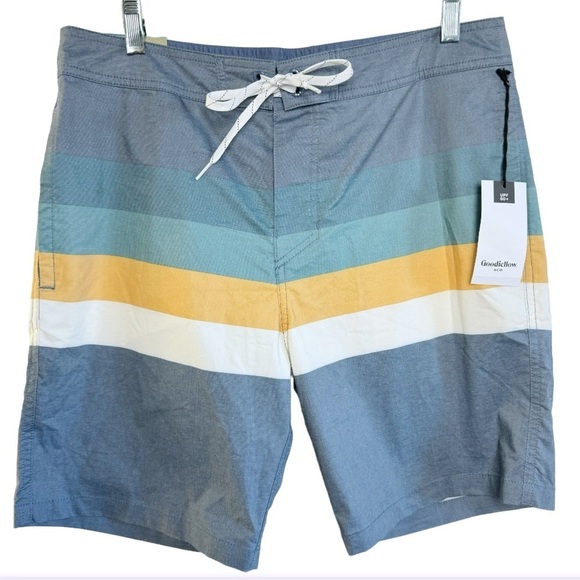New! Goodfellow & Co. Men's Sz 33 IndigoVector Striped Boardshorts Swim Trunks - Picture 2 of 14